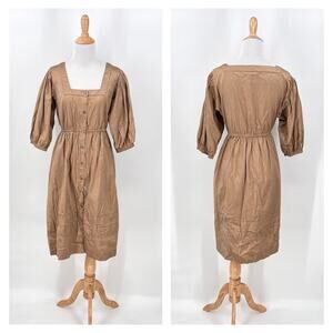 CALYPSO ST BARTH Linda Dress Womens Large Golden Brown Taupe 3/4 Sleeve Midi NEW